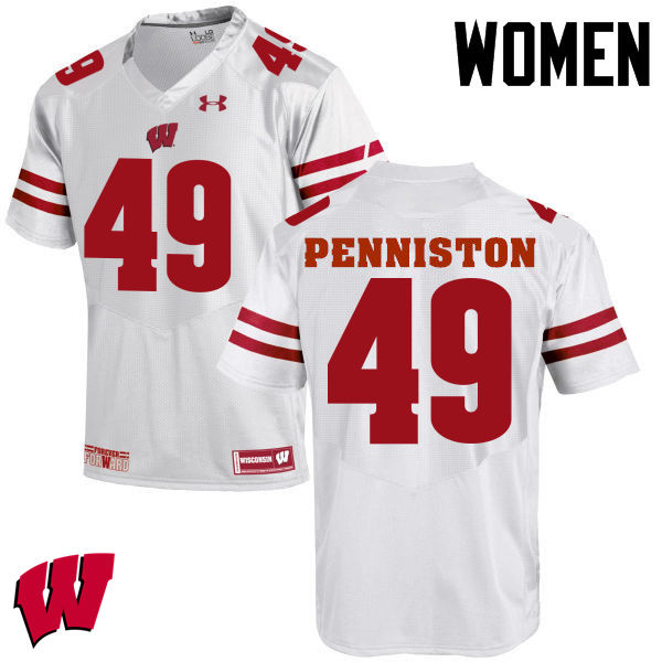 Women Wisconsin Badgers #49 Kyle Penniston College Football Jerseys-White - Click Image to Close